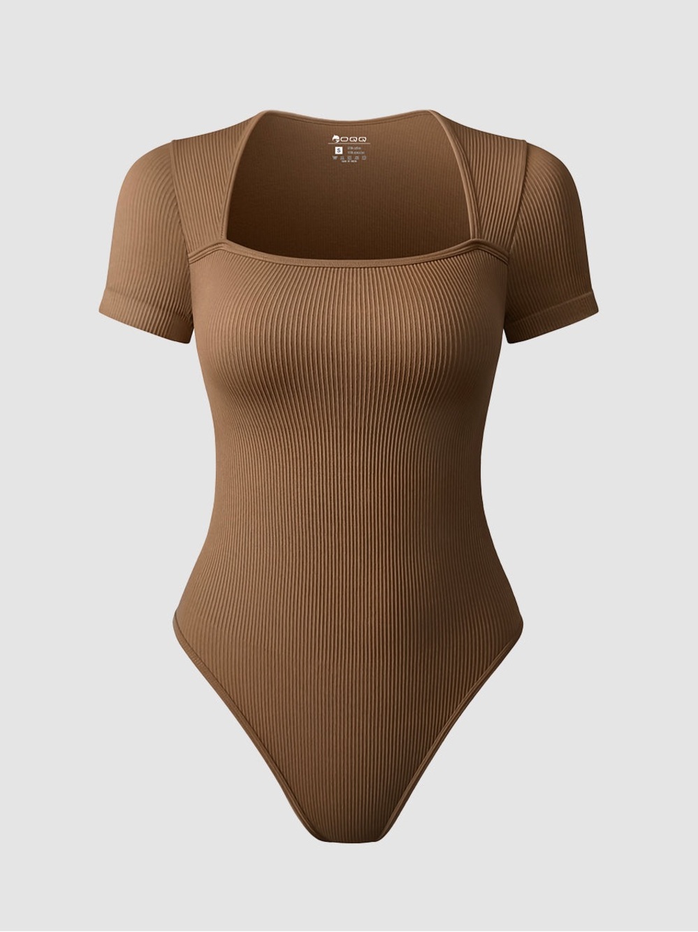 OQQ Sexy Ribbed Square Neck Short Sleeve Bodysuit Brown M Like New